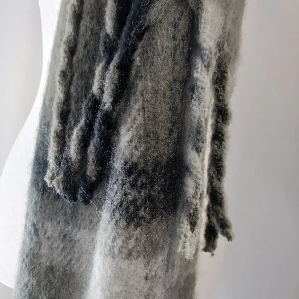 Steve Madden Brushed Plaid, Blanket Wrap Scarf, Black/Gray, Fringe, One Size
